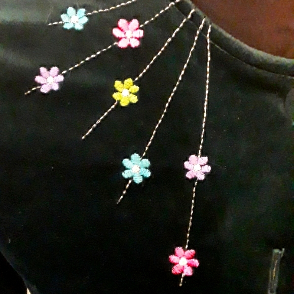 Pogo Club of NY dark green velour button down top with flowers 10/12 - Picture 2 of 5